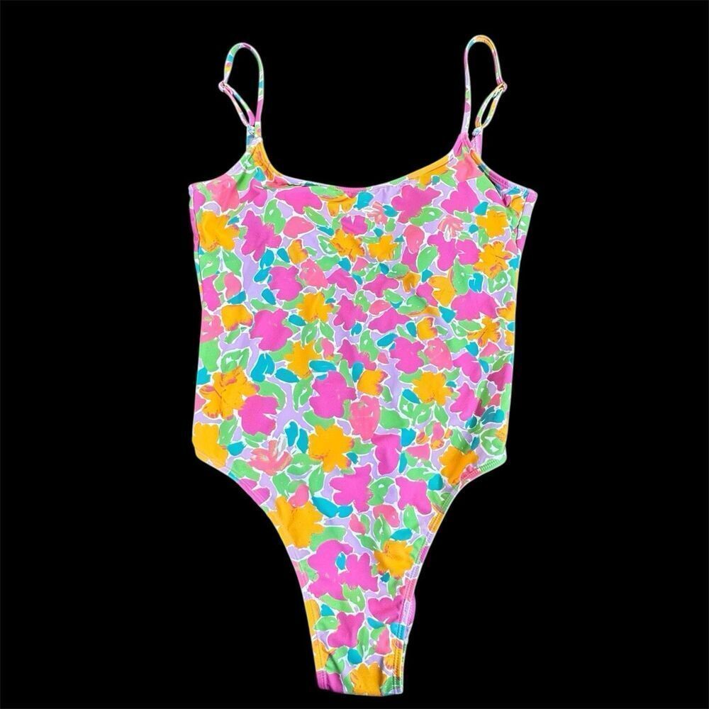 Cotton On Body L Thin Strap Low Scoop One Piece Cheeky Swimsuit Celeste Floral